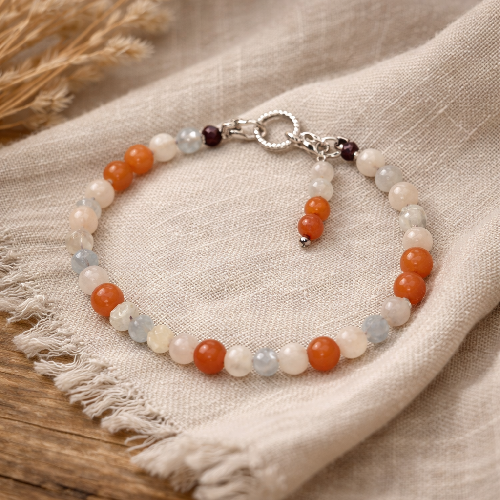 Edelsteinarmband Damen - Herzlicht - Mondstein, Rosenquarz & Morganit