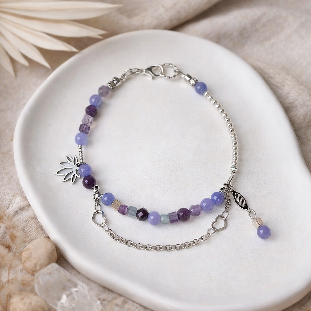 Edelsteinarmband - Sea & Spirit Pearl - Aquamarin, Amethyst, Fluorit & Glasperlen