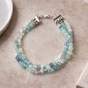 Handgefertigtes Armband Aqua Lumina: Amazonit, Fluorit und Perlmutt sowie weitere Edelsteine