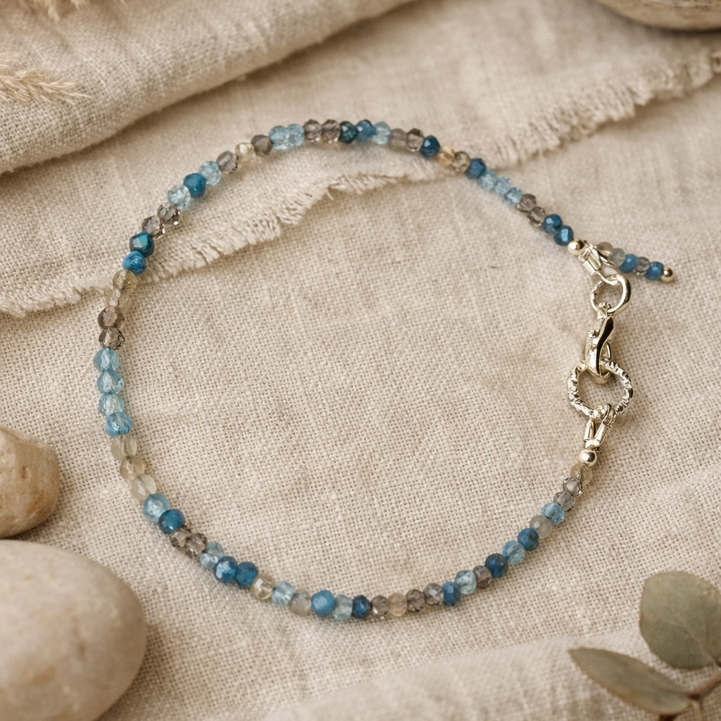 Edelsteinarmband Damen mit Apatit & Rauchquarz – handgefertigt