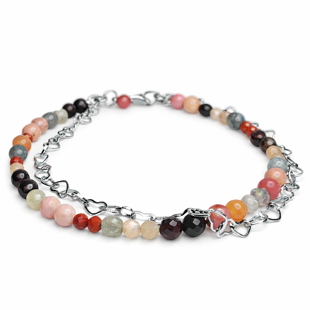 Edelsteinarmband Damen mit Herzkette für Mut & Balance. Mystischer Schmuck mit kraftvoller Ausstrahlung. Liebevoll in Österreich gefertigt.