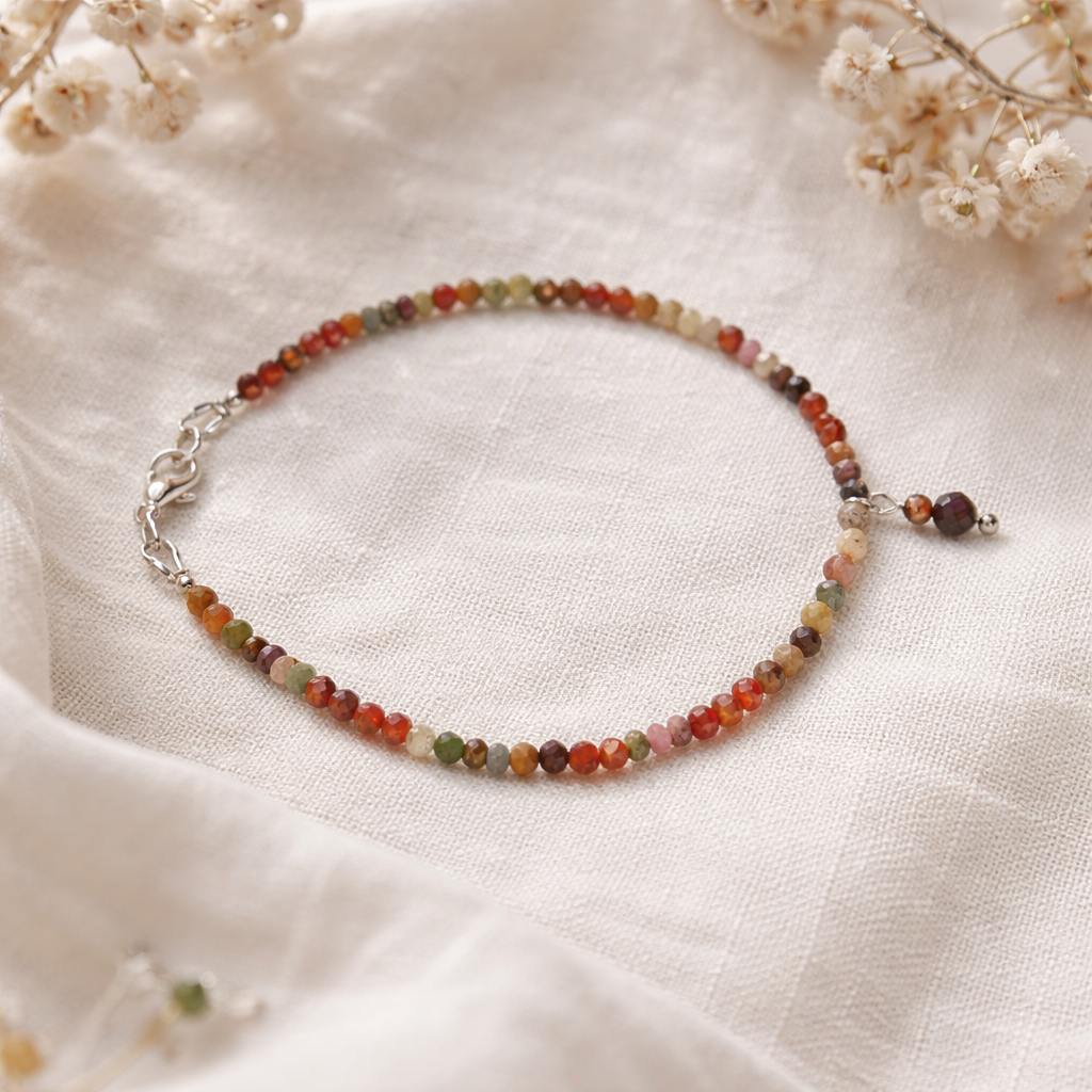 Edelsteinarmband Damen mit Karneol & Granat, Handgefertigt