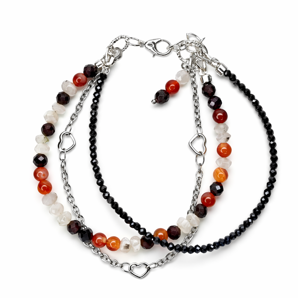 Edelsteinarmband – Karneol, Granat, Mondstein & Spinell