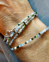 Edelstein Halskette 2in1  - Lunara Pearl Flow - Peridot, grüner Sandstein & Aquamarin