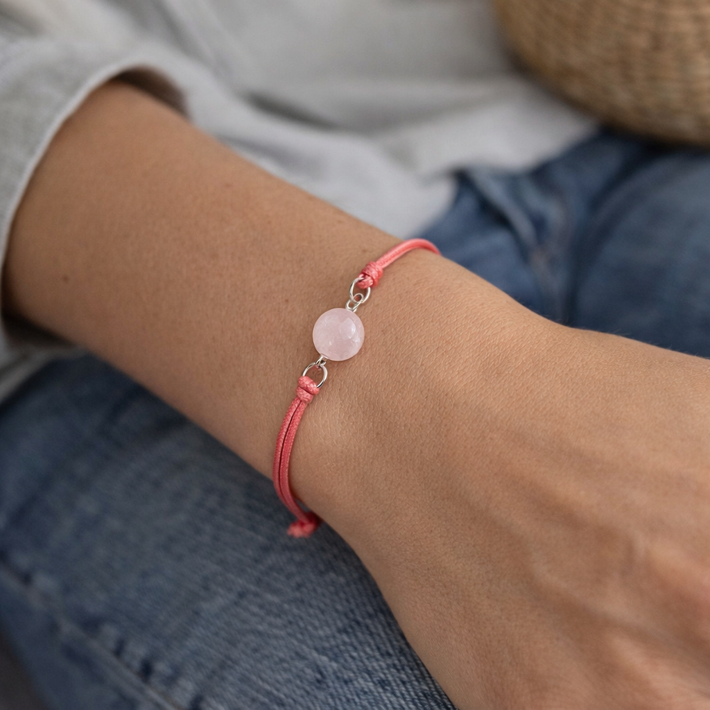 Edelsteinarmband Pink Wishper – Rosenquarz & Korallband | BE-YOUNIQ