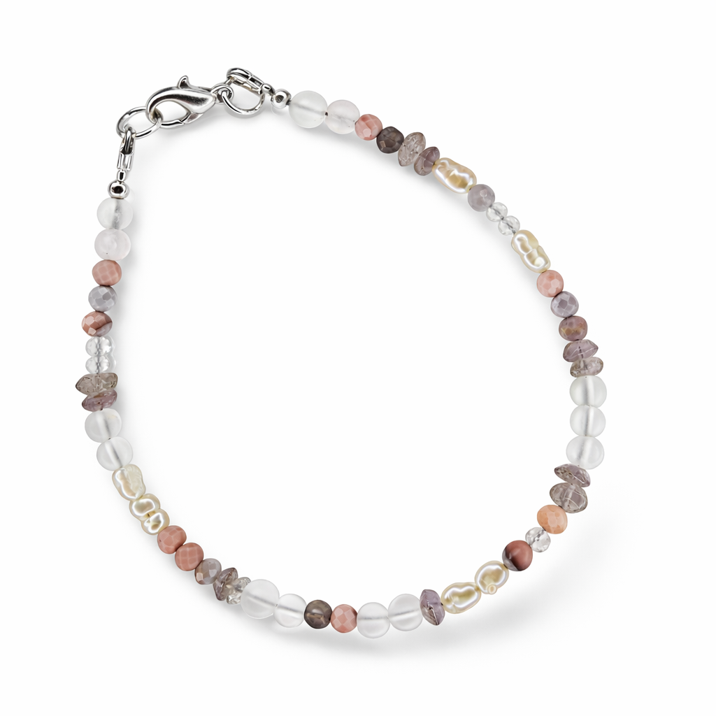 Edelsteinarmband – Rosenquarz Pink Achat Amethyst - Handgefertigt