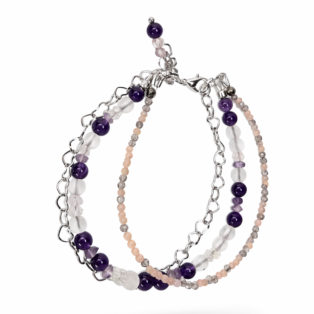 Edelsteinarmband mit Amethyst, Rosenquarz, Bergkristall und Rauchquarz