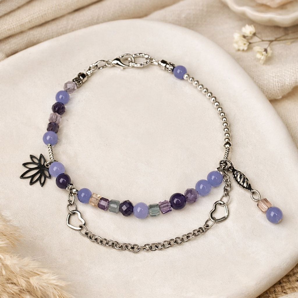 Edelsteinarmband mit Aquamarin, Amethyst & Fluorit, Handgefertigt
