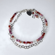 Handgefertigtes Armband Moonlit Love Glow: Rubin, Rhodonit und Mondstein