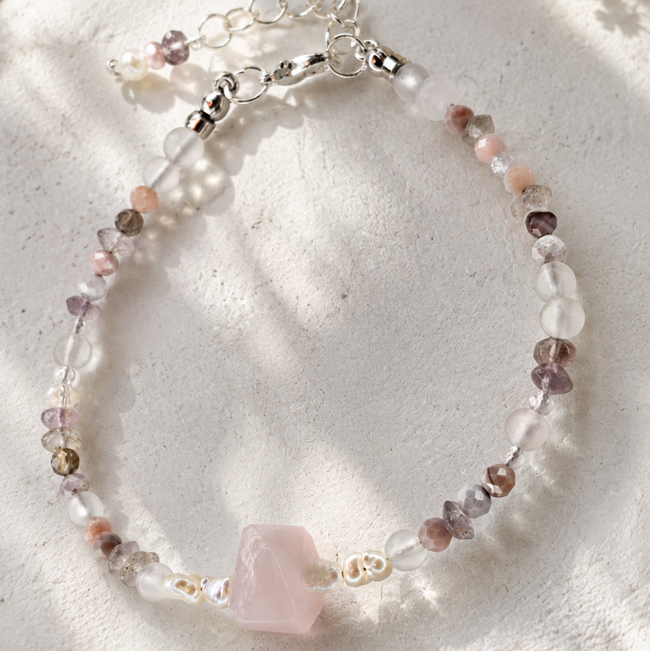 Edelsteinarmband mit Fluorit, Botswana Achat, Perlen & Amethyst