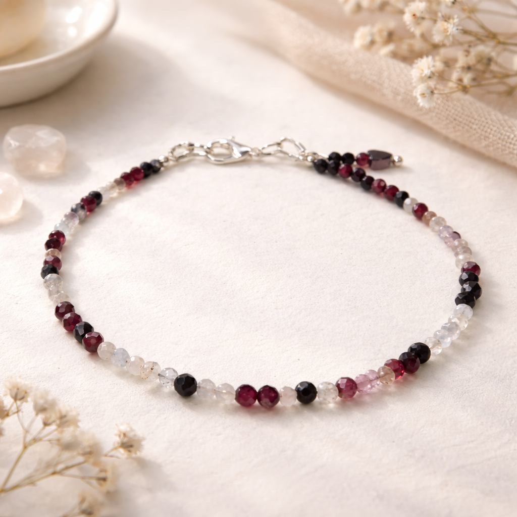 Granat Armband Geburtsstein Januar mit Spinell & Morganit handgefertigt
