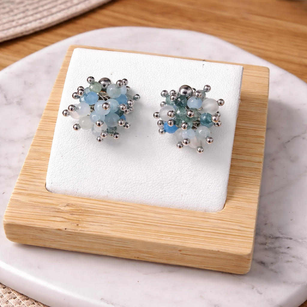 Handgefertigte Aquamarin Ohrringe mit Bergkristall & Apatit