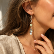 Handgefertigte Ohrringe mit Jade, Aquamarin, Labradorit und Süßwasserperlen – Mystic Earthlight von BE.Youniq