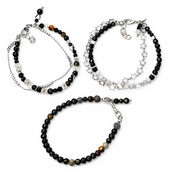 Handgefertigtes Edelsteinarmband-Set für Schutz & Erdung: Onyx, Obsidian, Bergkristall, Mondstein & Granat. Für Stabilität und innere Stärke.
