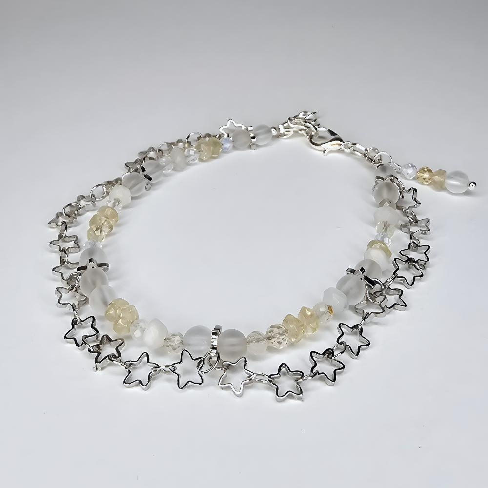 Handgefertigtes Edelsteinarmband aus Citrin, Opal, weißem Mondstein und Bergkristall – lichtvoller Schmuck für Klarheit, Intuition und positive Energie