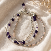 Edelsteinarmban Heart Compass - Amethyst, Bergkristall, Rosenquarz & Rauchquarz