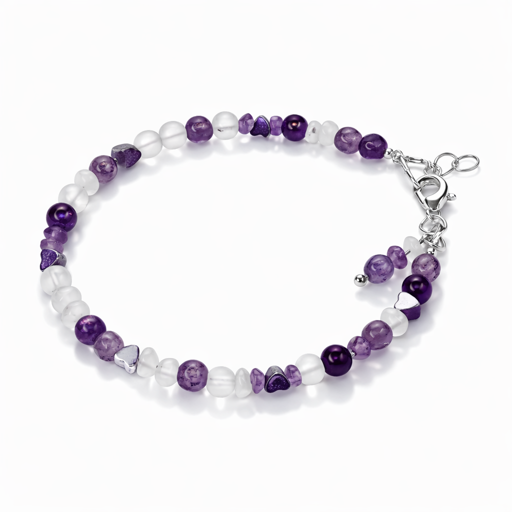Mondstein Armband mit Amethyst & Labradorit – handgemacht