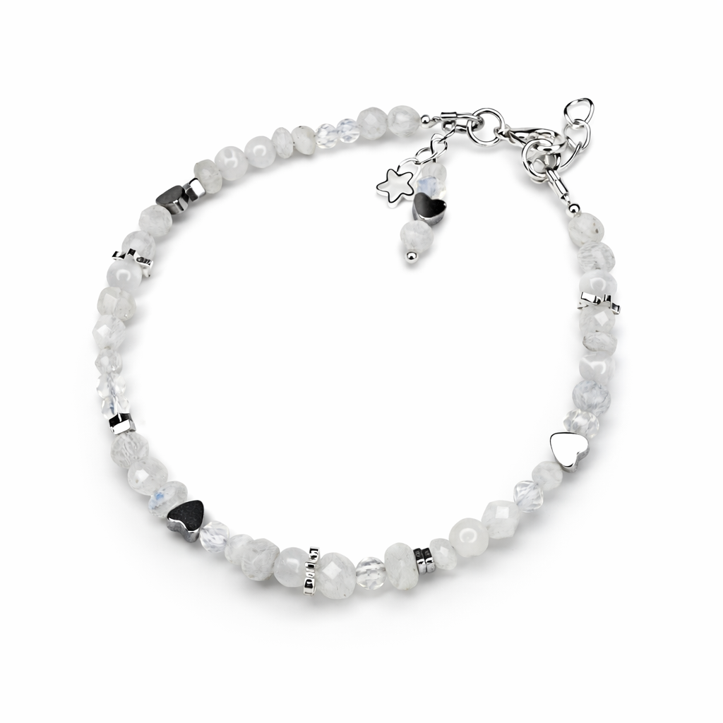 Mondstein Armband mit Opal & Bergkristall - Geburtsstein Juni