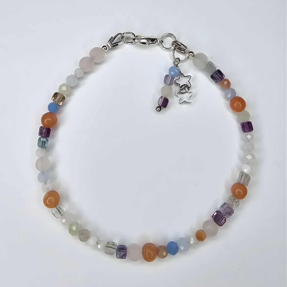 Mondstein Armband mit Rosenquarz & Aquamarin – handgemacht