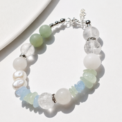 Ocean Spirit - Bergkristall, Aquamarin, Aventurin, grünem Chalcedon, weißer Jade und Süßwasserperlen