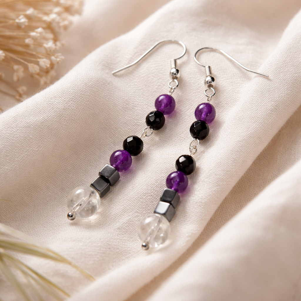 Onyx Ohrringe mit Amethyst – Schutz & Klarheit | Handmade