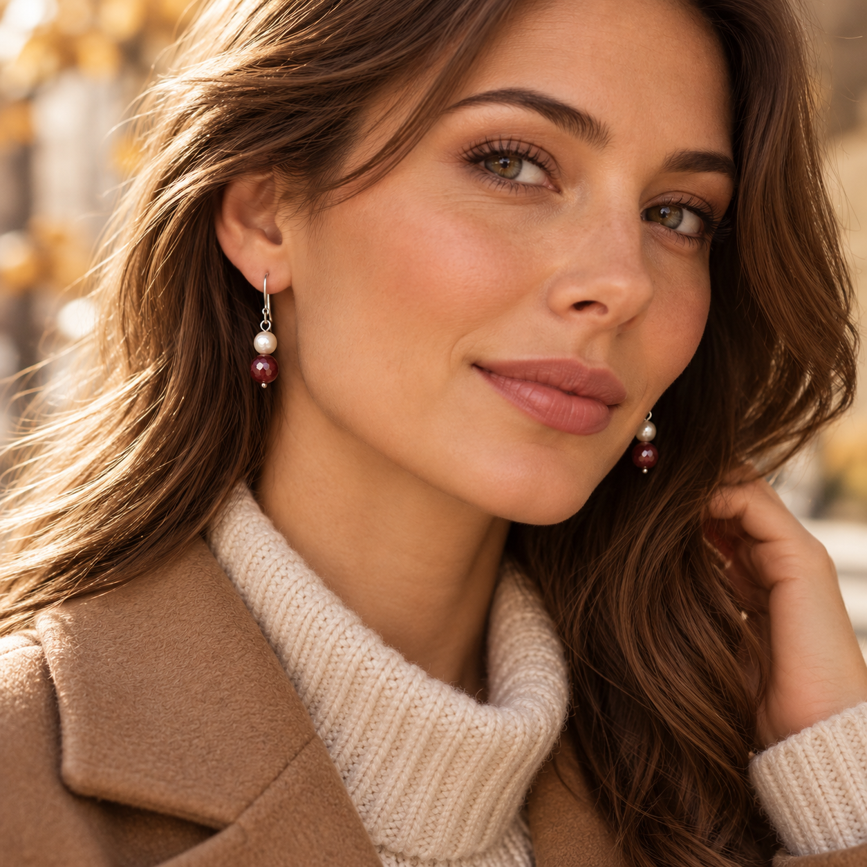 Edelstein Ohrringe Pearl Sage Bordeaux - roter Achat & Süßwasserperlen