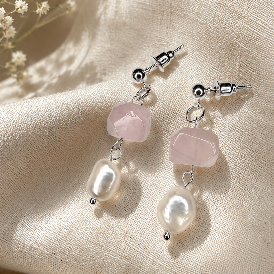 Pearl Sage Rosa Ohrringe mit rosa Fluorit und Barockperlen 