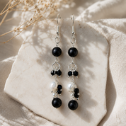 Perlenohrringe mit Onyx-Stein, handgemacht – feminine Eleganz 