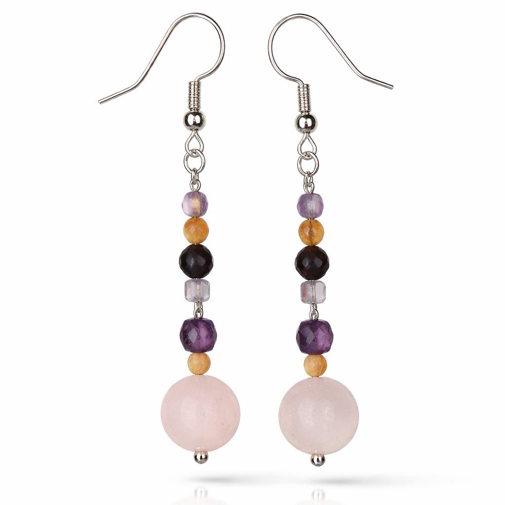Rosenquarz Ohrringe mit Amethyst & Apatit – handgemacht