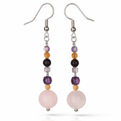 Rosenquarz Ohrringe mit Amethyst & Apatit – handgemacht