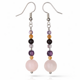 Edelstein Ohrringe - Sunlite Rose - Rosenquarz, Sonnenstein & Amethyst