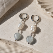 Süßwasserperlen & Aquamarin Edelstein Ohrringe – Pearl Sage Sky | BE.Youniq