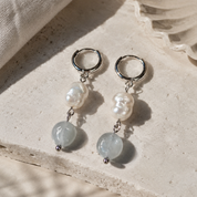 Süßwasserperlen & Aquamarin Edelstein Ohrringe – Pearl Sage Sky | BE.Youniq