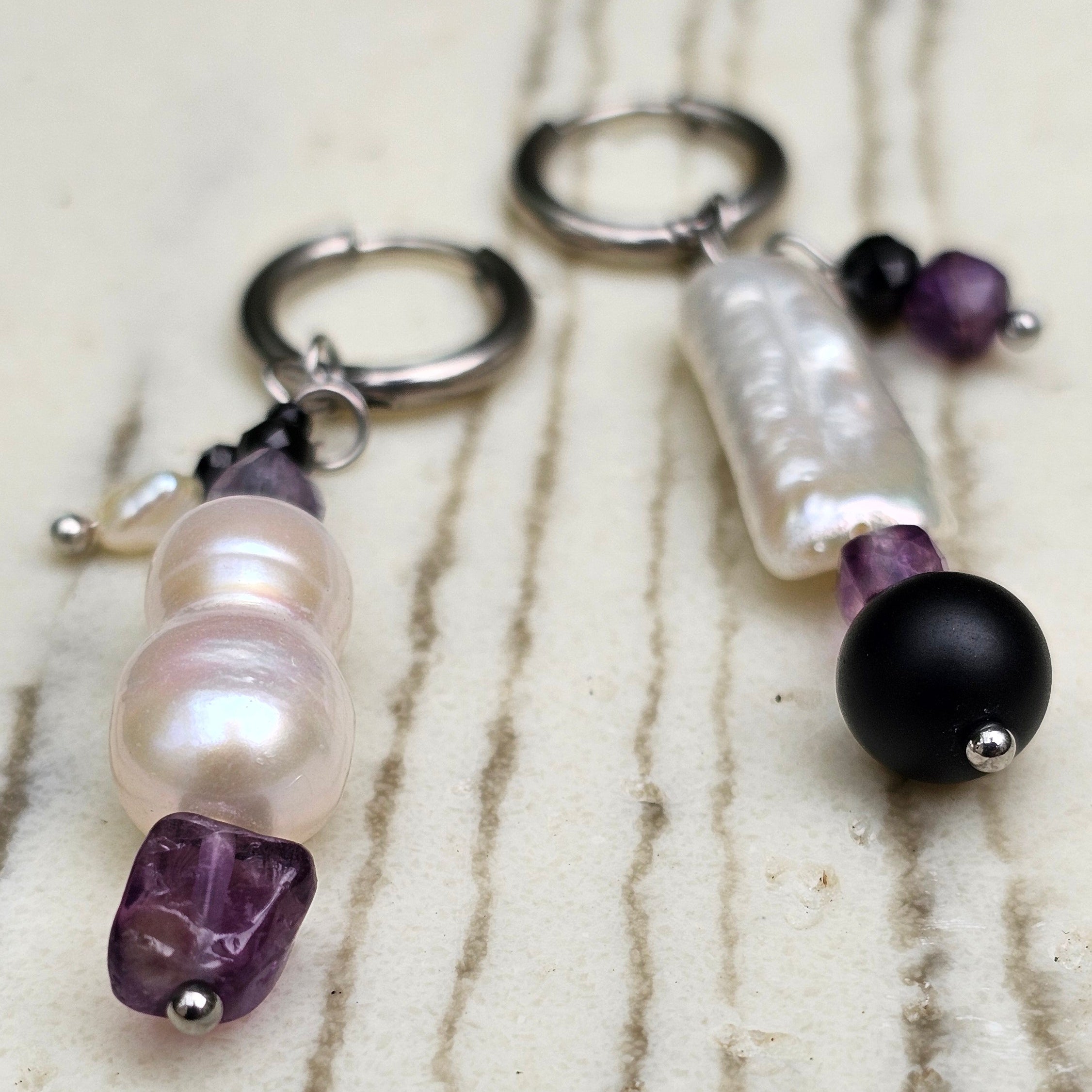 Sea Wishper Kyoto | Asymmetry - Onyx, Süßwasserperlen & Amethyst