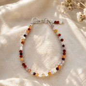 Sunset – handgefertigtes Edelsteinarmband: Karneol, roter Jaspis und Süßwasserperlen sowie weitere Edelsteine