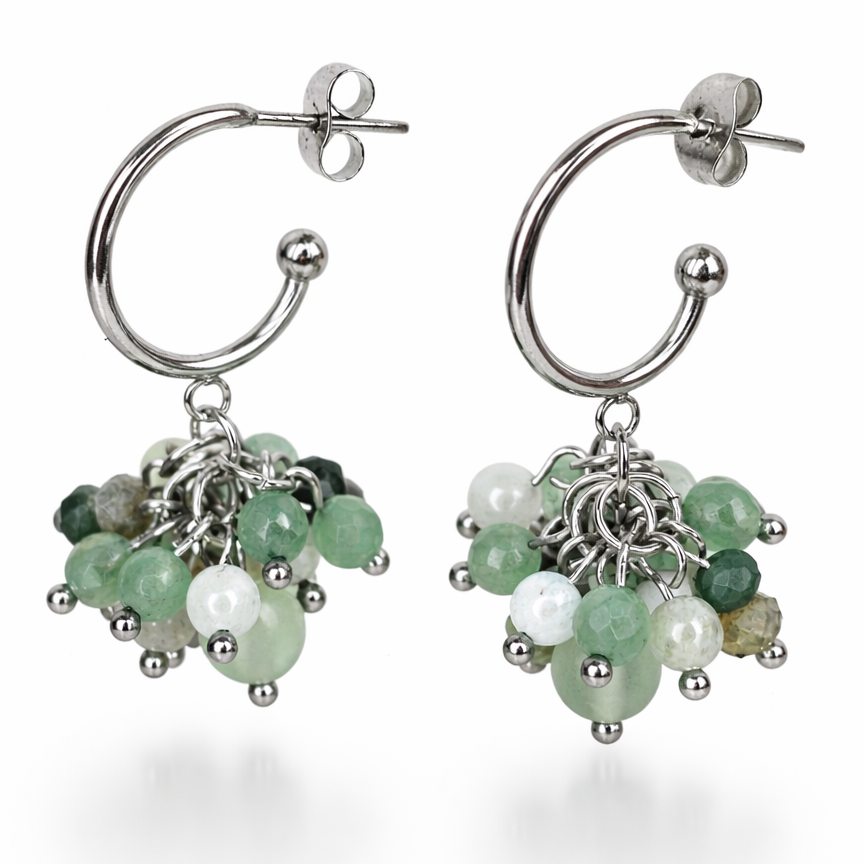 Edelstein Ohrringe Velvet Green Harmony – Aventurin, Fluorit, Alashan Achat & Beryll, handgefertigt