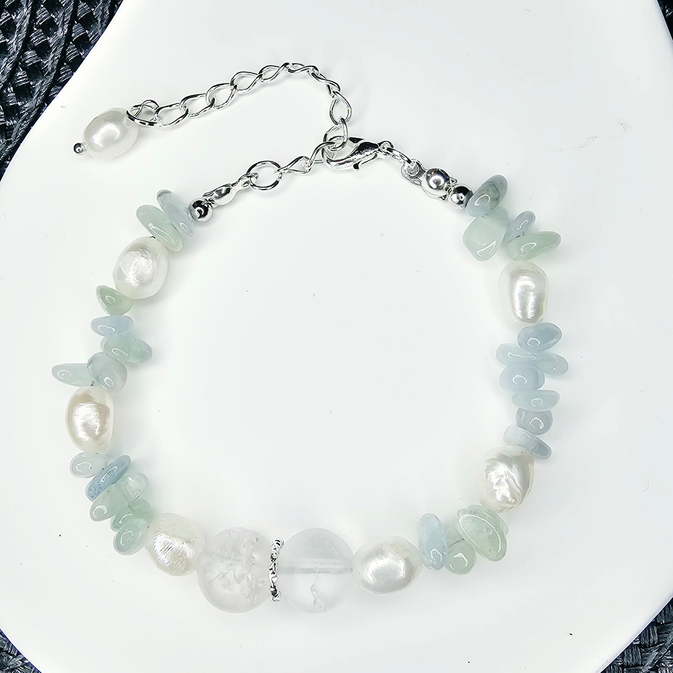 Ocean Pearl - Aquamarin, Bergkristall & Süßwasserperlen