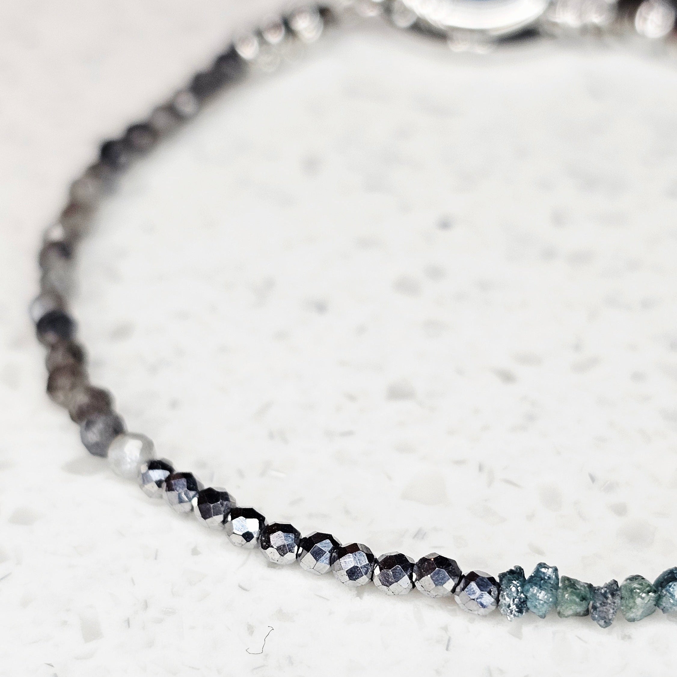 Raw Diamond Blue Shadow – Blaue Rohdiamanten, Labradorit & Hämatit