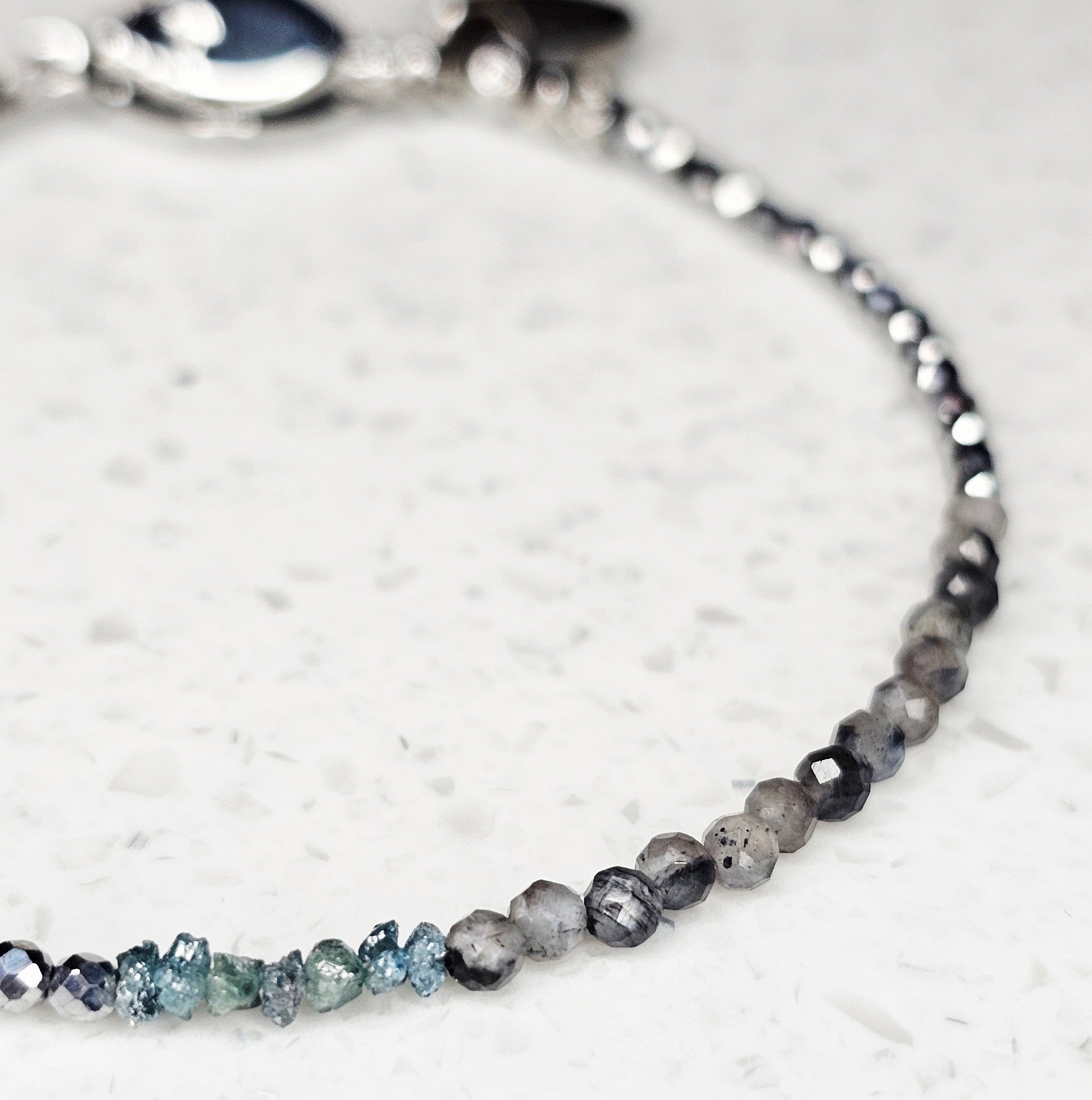 Raw Diamond Blue Shadow – Blaue Rohdiamanten, Labradorit & Hämatit