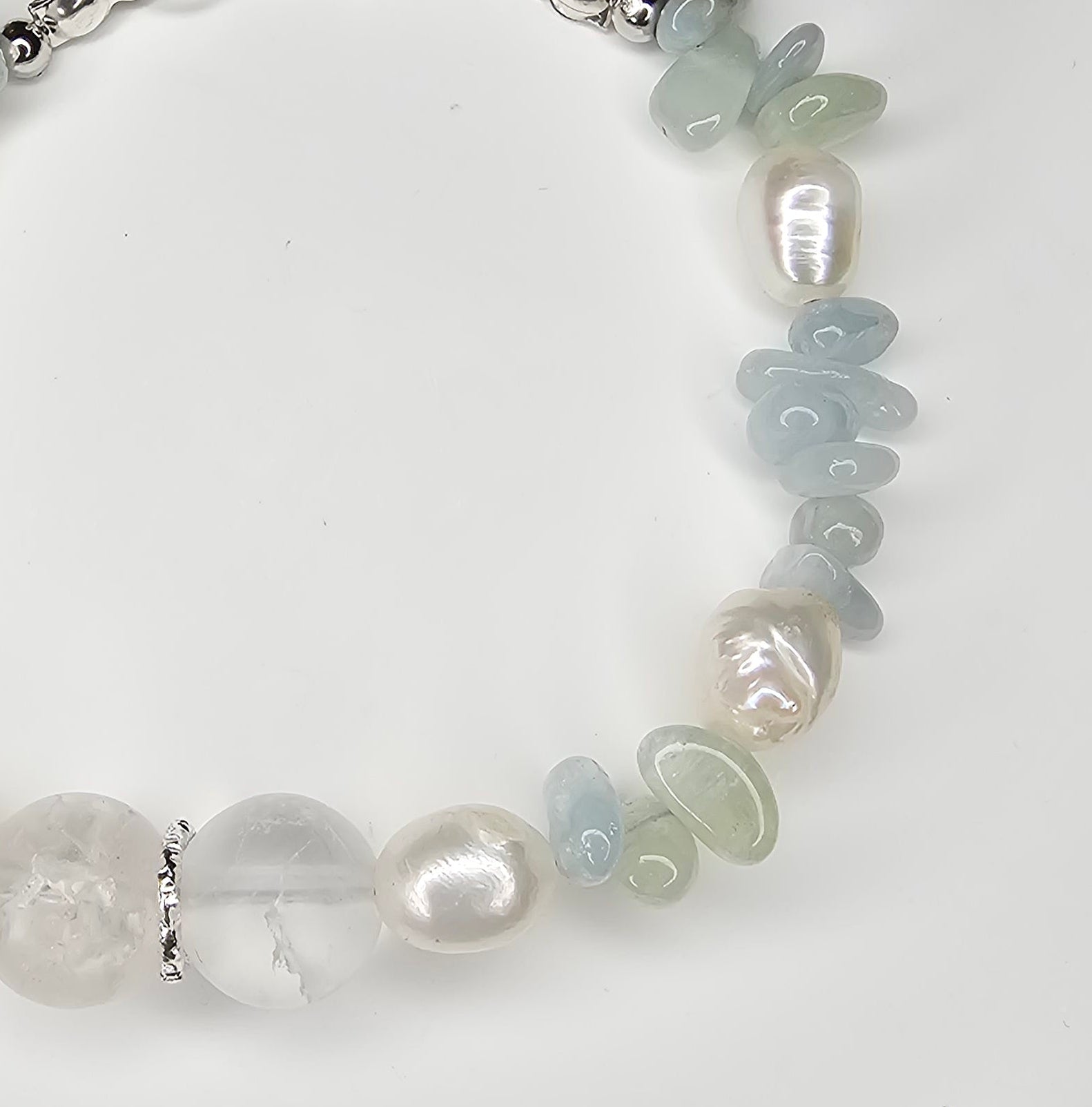 Ocean Pearl - Aquamarin, Bergkristall & Süßwasserperlen