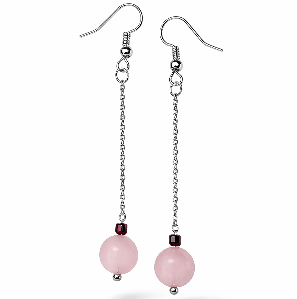 Edelstein Ohrringe - Rosenglanz - Rosenquarz & Granat